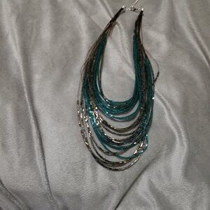 Multistrand beaded necklace blue and brown